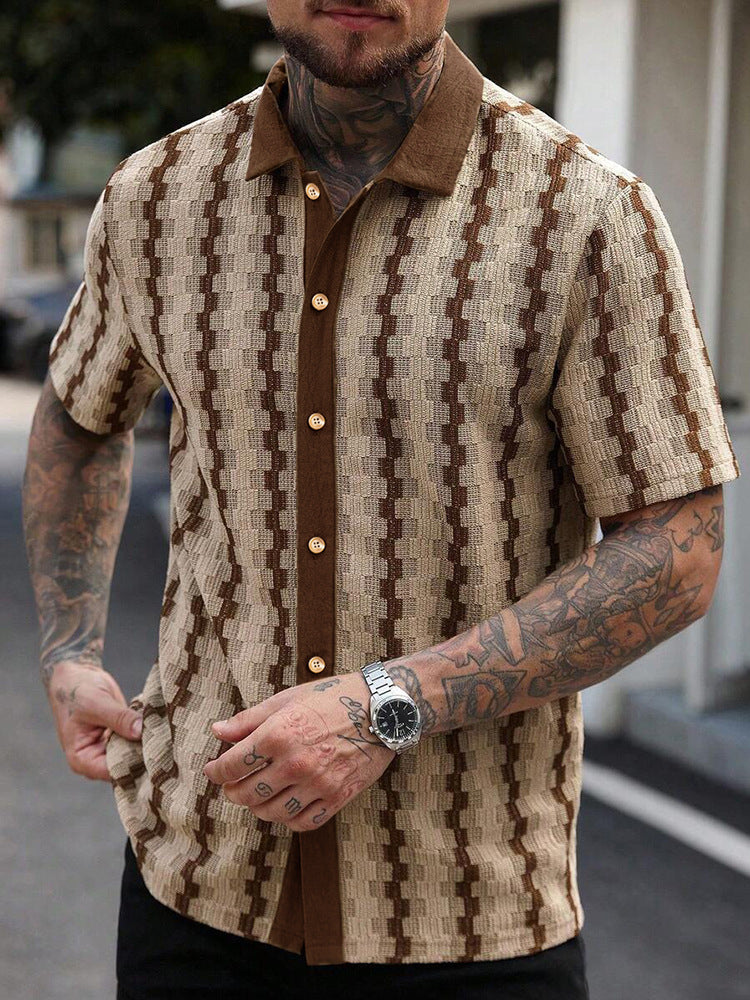 Retro checkered knit short-sleeved shirt