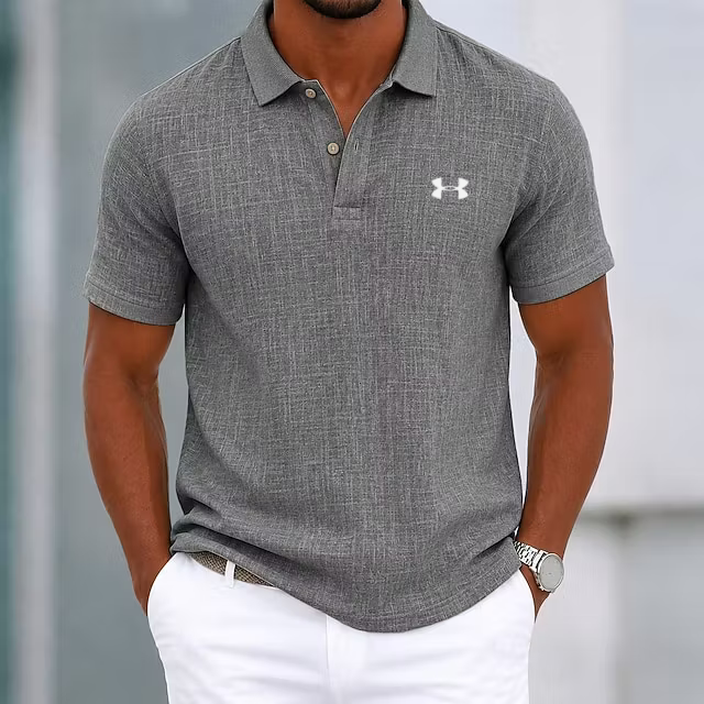Men's Cotton Linen Classic Gentleman Casual Lapel Polo Shirt