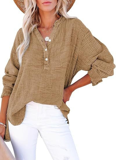 Pleated button long-sleeved solid color women's shirt
