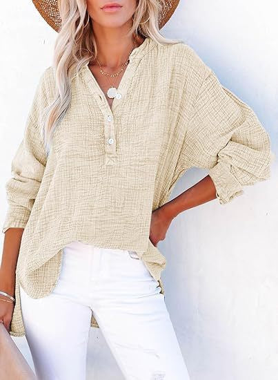 Pleated button long-sleeved solid color women's shirt