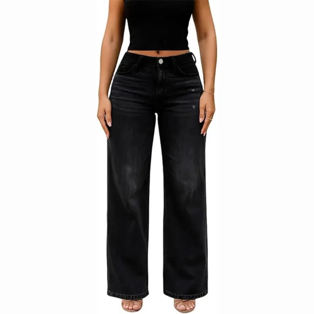 Women's hip-lifting stretch wide-leg jeans