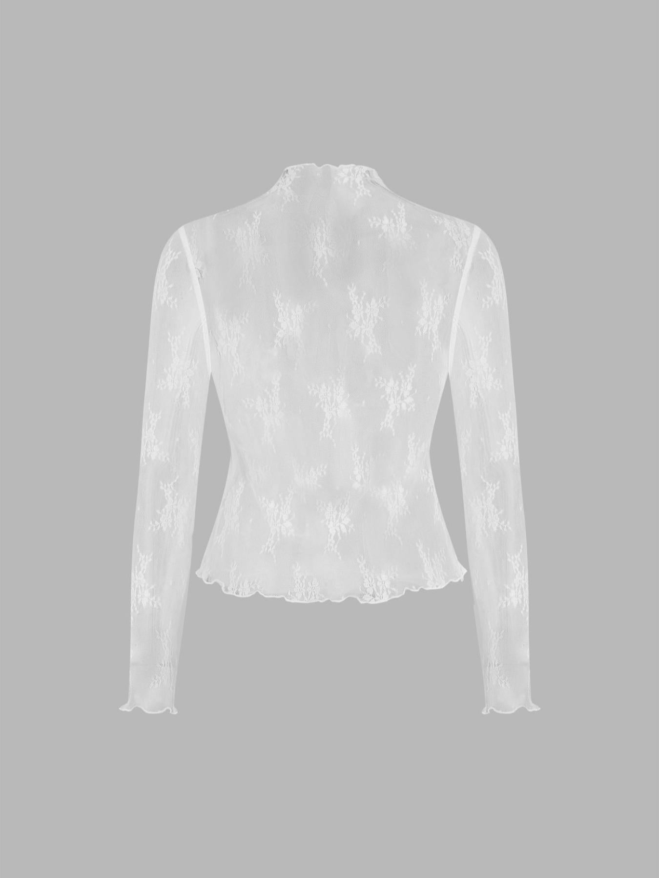 Lace long-sleeved slim V-neck jumpsuit
