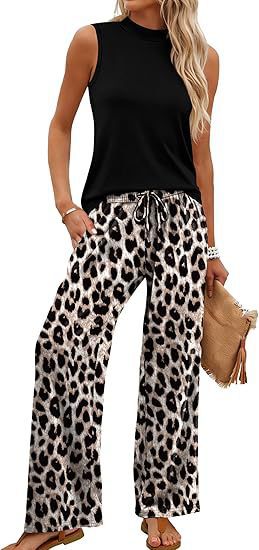 Sleeveless two-piece women's European and American style thin printed casual suit