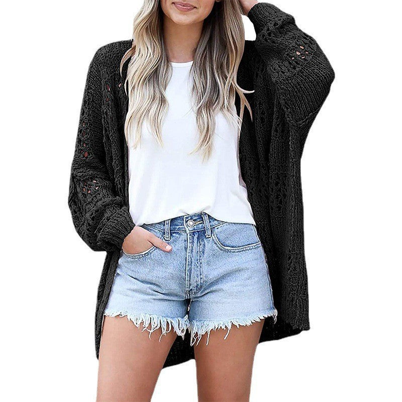 Women's long-sleeved openwork cardigan sweater coat