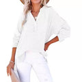 Pleated button long-sleeved solid color women's shirt