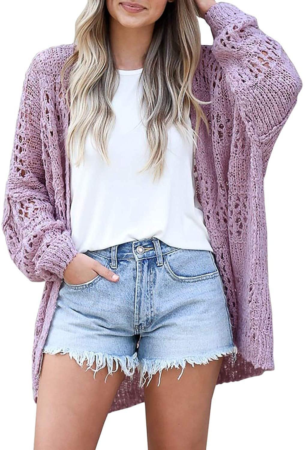 Women's long-sleeved openwork cardigan sweater coat
