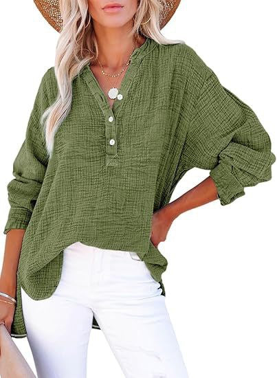 Pleated button long-sleeved solid color women's shirt