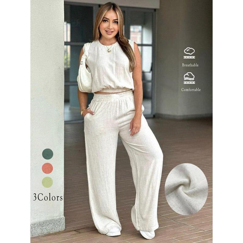 Breathable and versatile T-shirt top and trousers casual set