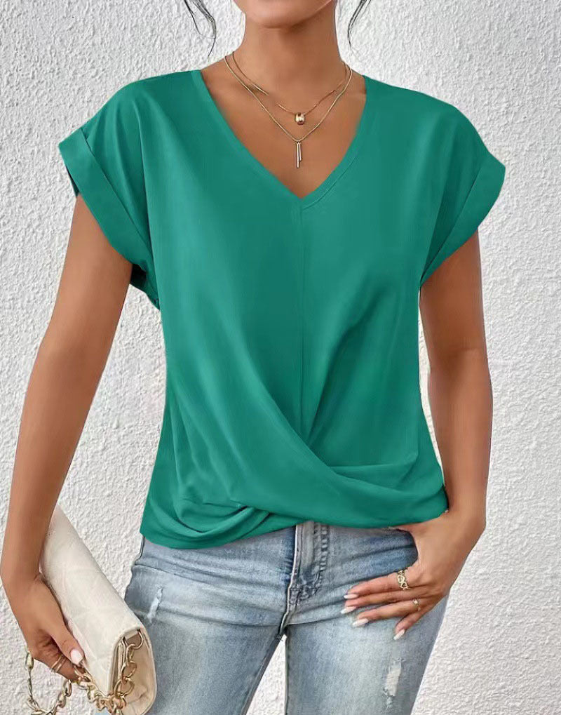 Women's Twisted Hem V-Neck Blouse