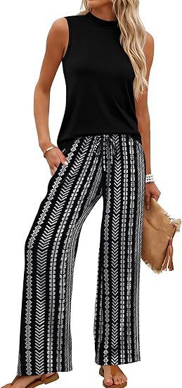 Sleeveless two-piece women's European and American style thin printed casual suit