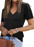 Summer V-neck fashion solid color versatile short-sleeved knitwear