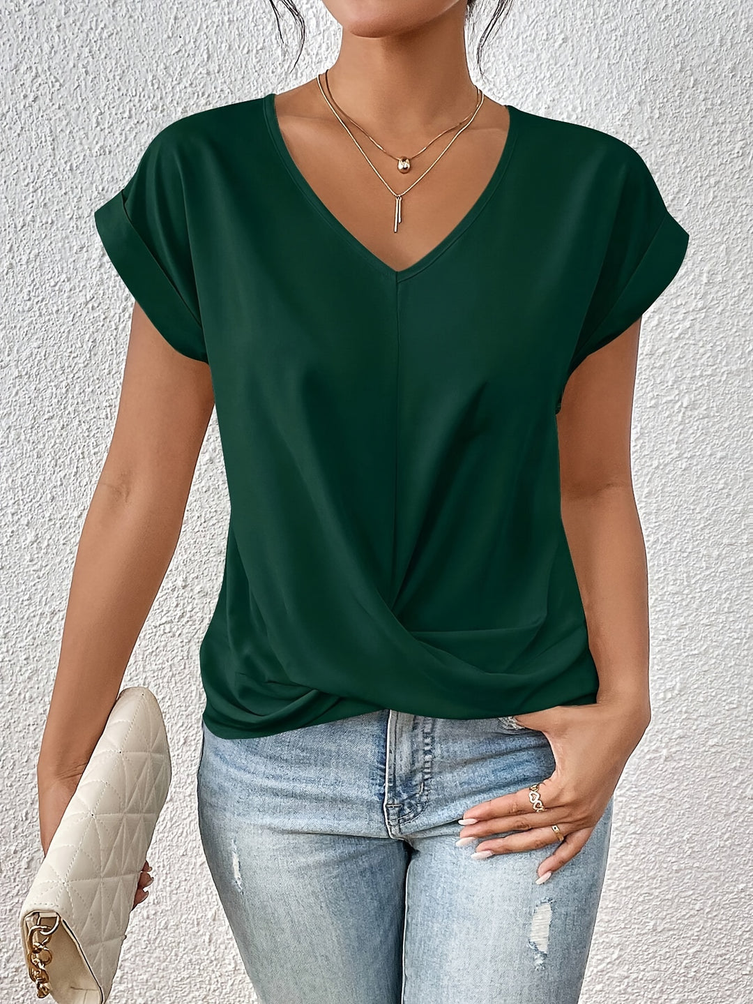 Women's Twisted Hem V-Neck Blouse