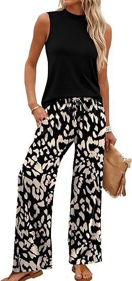 Sleeveless two-piece women's European and American style thin printed casual suit