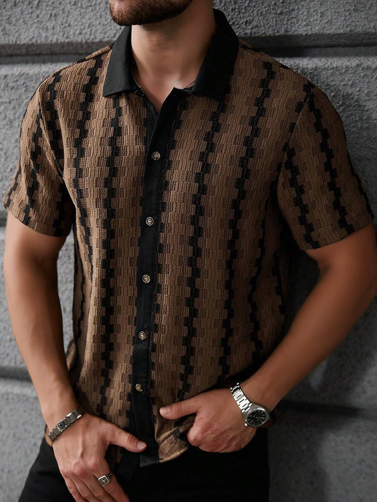 Retro checkered knit short-sleeved shirt