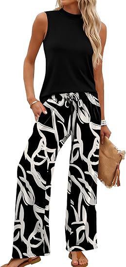 Sleeveless two-piece women's European and American style thin printed casual suit