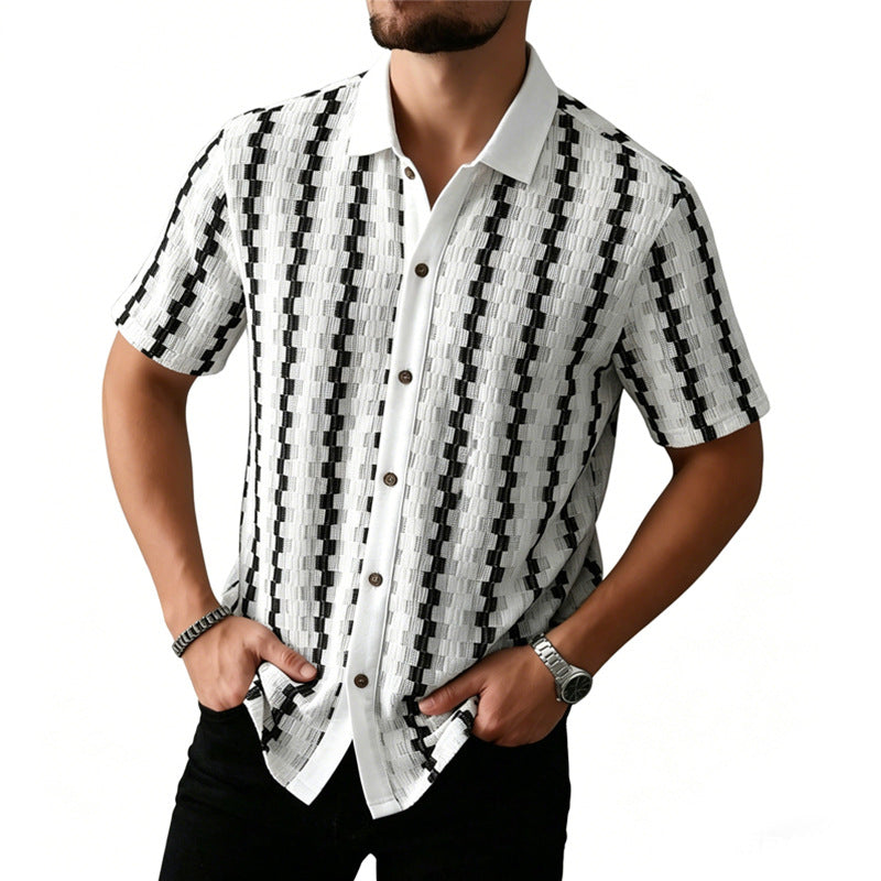Retro checkered knit short-sleeved shirt