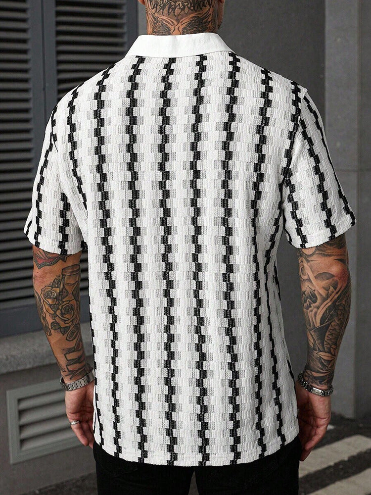 Retro checkered knit short-sleeved shirt