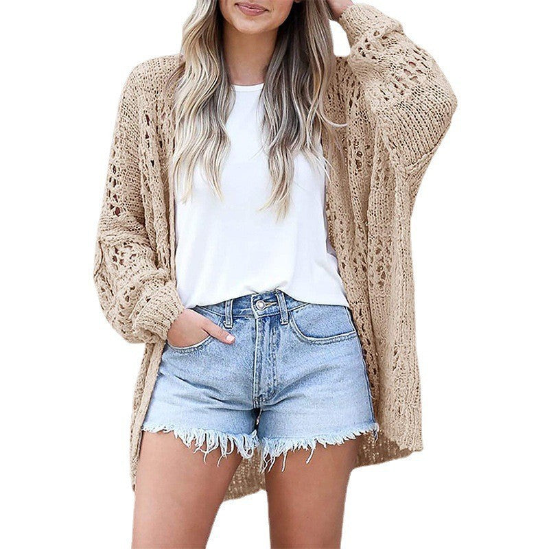 Women's long-sleeved openwork cardigan sweater coat