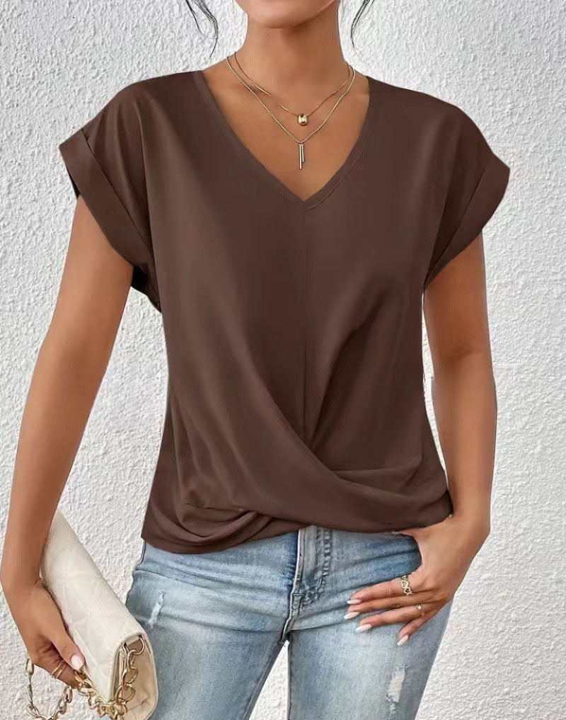 Women's Twisted Hem V-Neck Blouse
