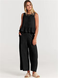 Summer New Women's Sleeveless Pleated Vest Wide-Leg Cropped Pants Casual Suit