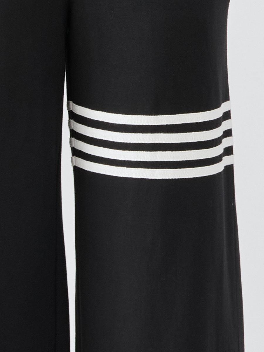 Sporty Retro Lace Striped Black Sleeveless Hooded Jumpsuit