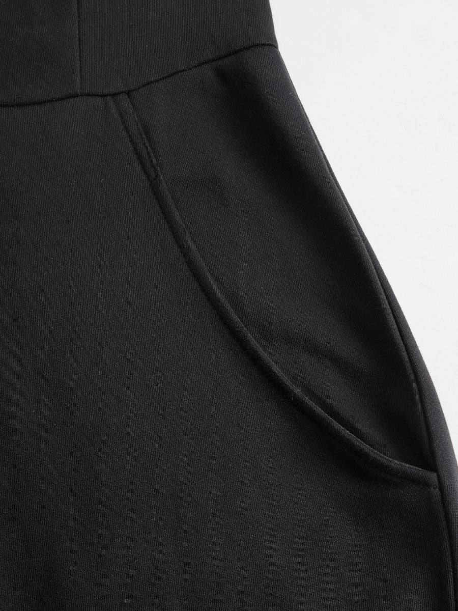Sporty Retro Lace Striped Black Sleeveless Hooded Jumpsuit
