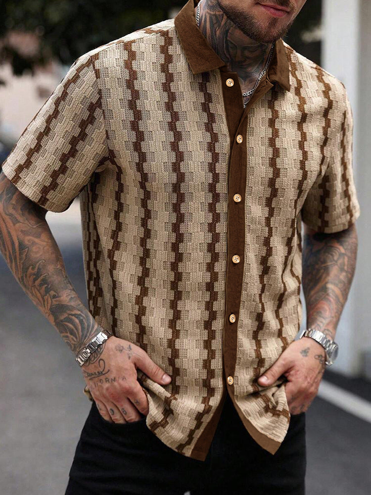 Retro checkered knit short-sleeved shirt
