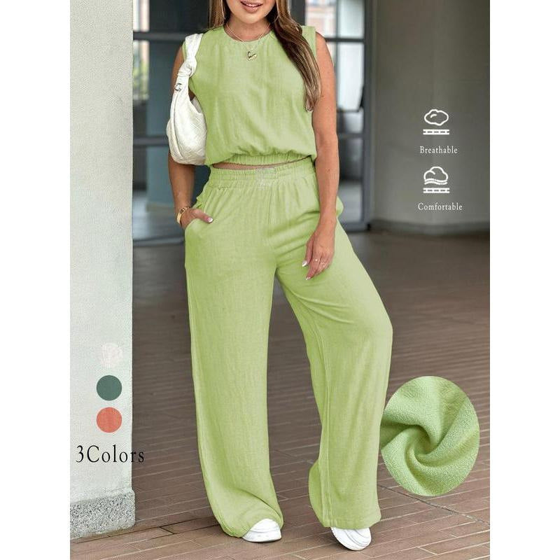 Breathable and versatile T-shirt top and trousers casual set