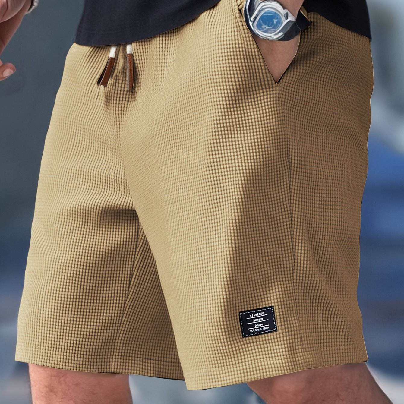 Textured Drawstring Casual Shorts
