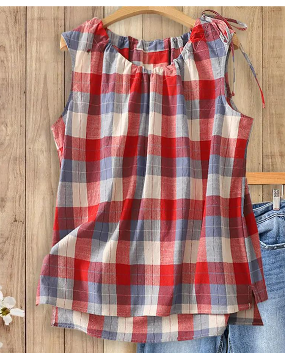 Loose plaid vest shirt