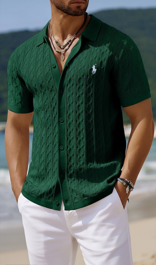 Lightweight Cable Knit Beach Vacation Button Down Shirt