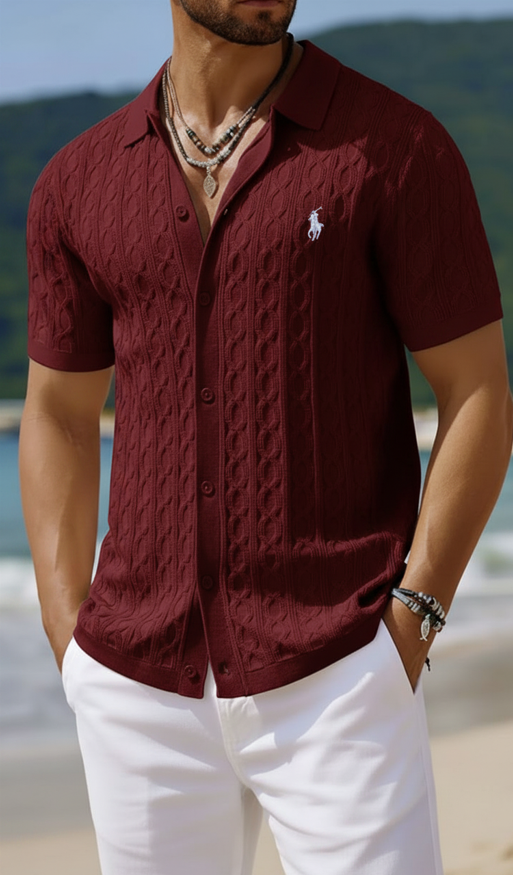 Lightweight Cable Knit Beach Vacation Button Down Shirt