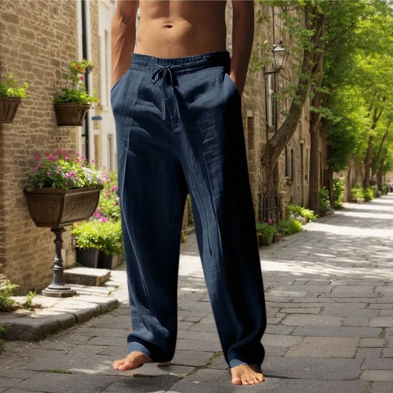 Cotton-Linen Pants with Elastic Waistband & Adjustable Drawstring
