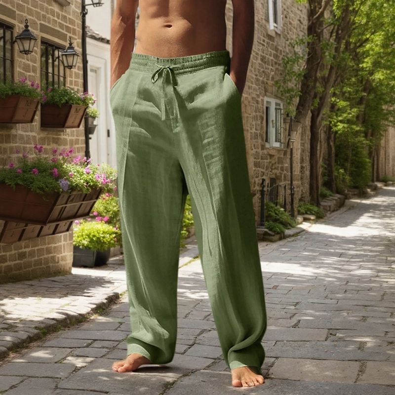 Cotton-Linen Pants with Elastic Waistband & Adjustable Drawstring
