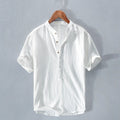 New summer cotton and linen stand-up collar short-sleeved shirt for men