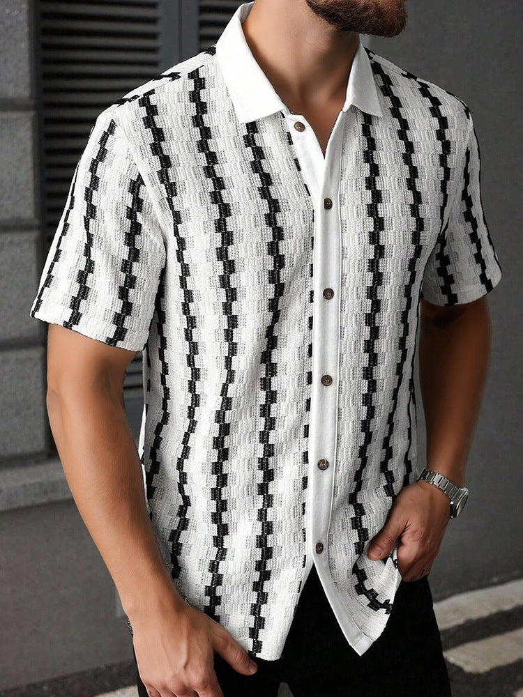 Retro checkered knit short-sleeved shirt