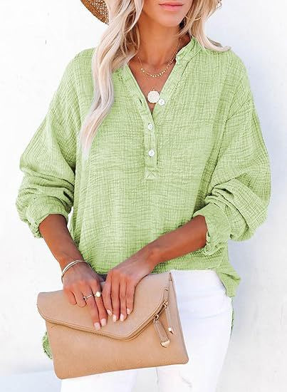 Pleated button long-sleeved solid color women's shirt
