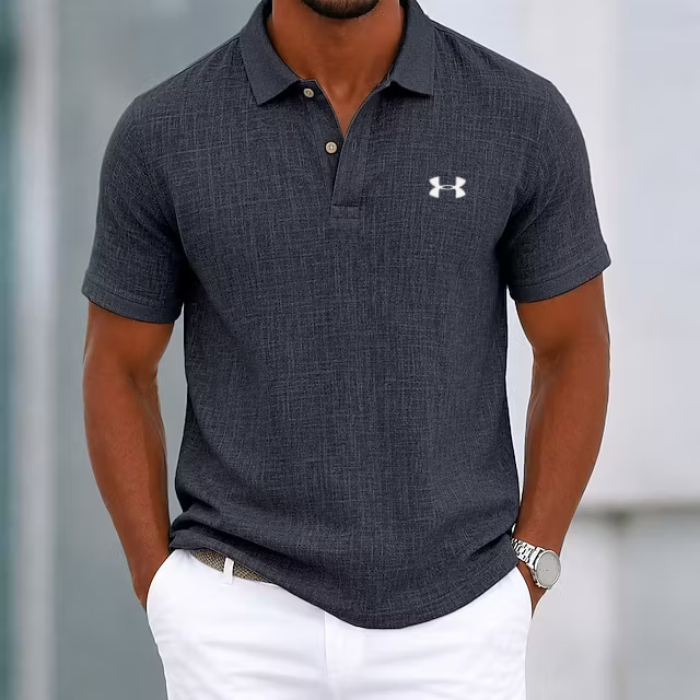 Men's Cotton Linen Classic Gentleman Casual Lapel Polo Shirt