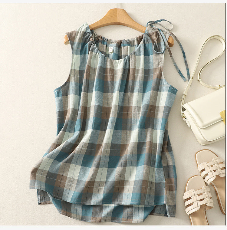 Loose plaid vest shirt