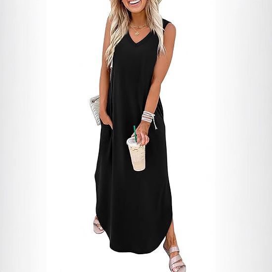 Vacation beach vest dress with pockets
