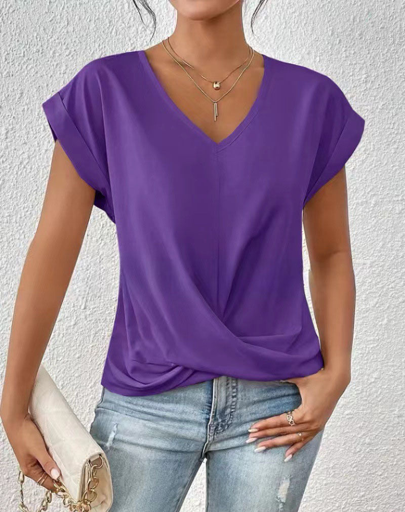 Women's Twisted Hem V-Neck Blouse
