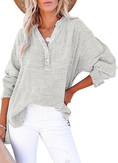 Pleated button long-sleeved solid color women's shirt