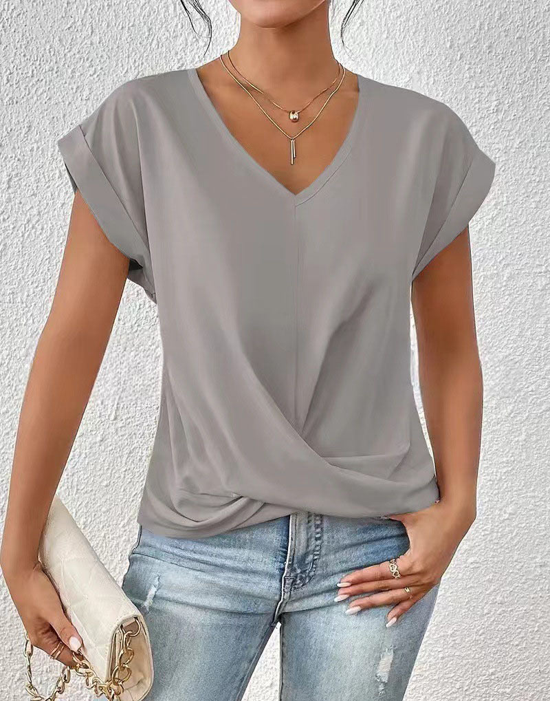 Women's Twisted Hem V-Neck Blouse