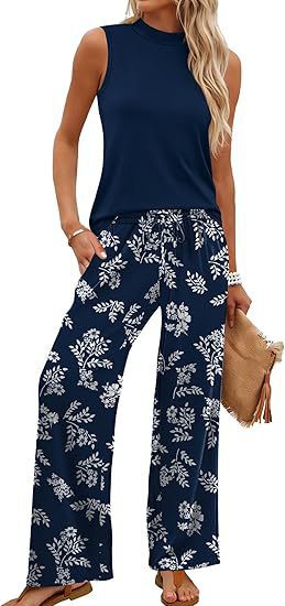 Sleeveless two-piece women's European and American style thin printed casual suit