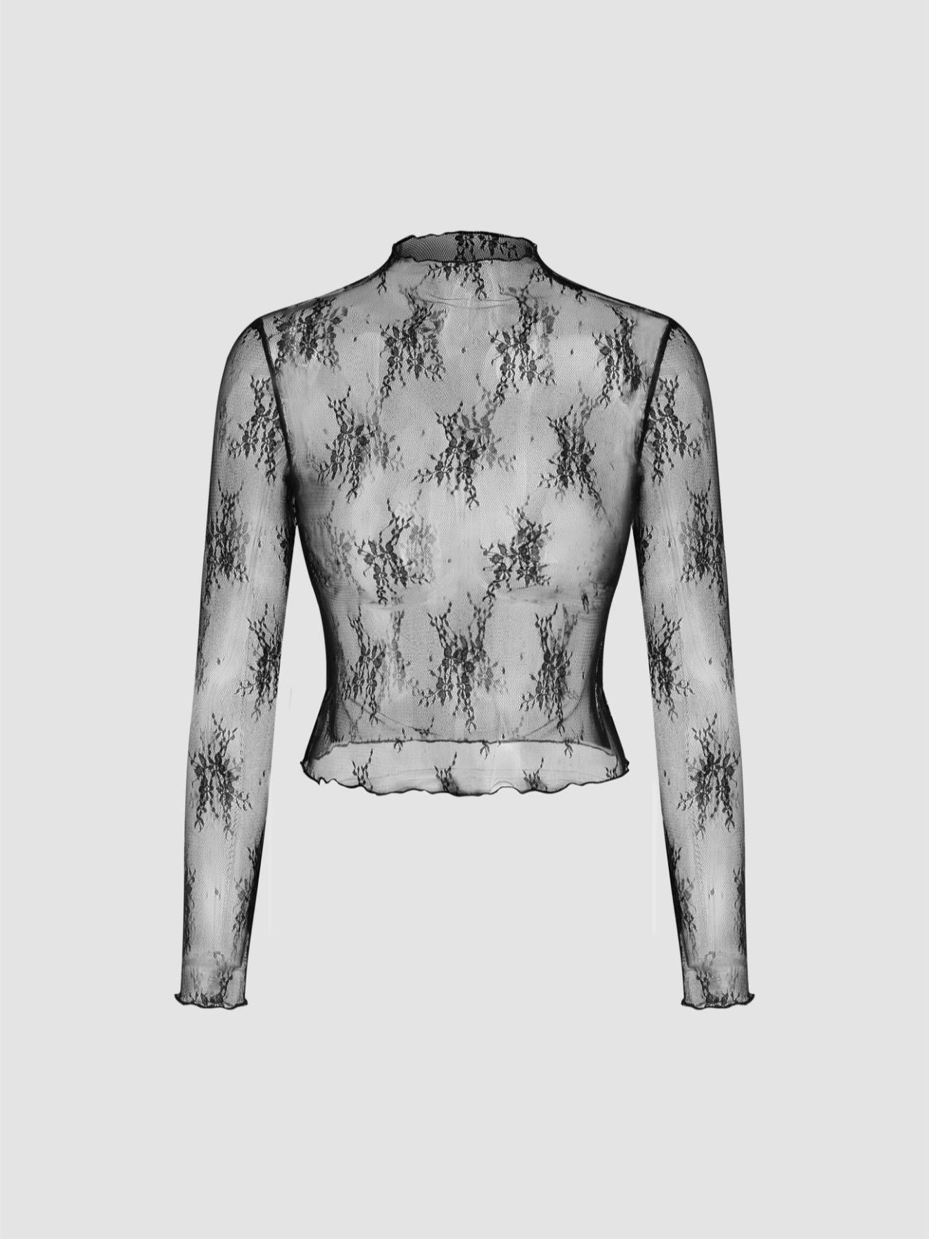 Lace long-sleeved slim V-neck jumpsuit