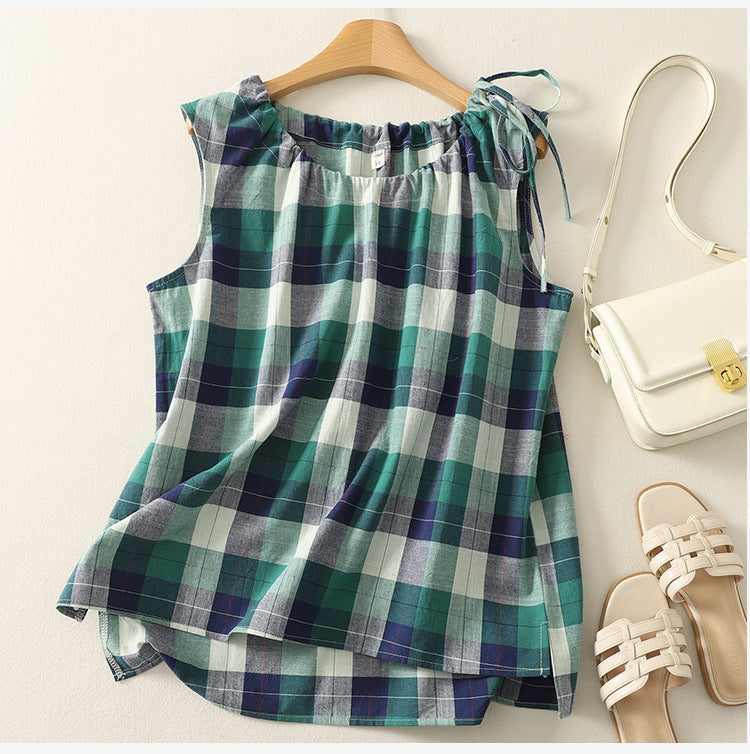 Loose plaid vest shirt