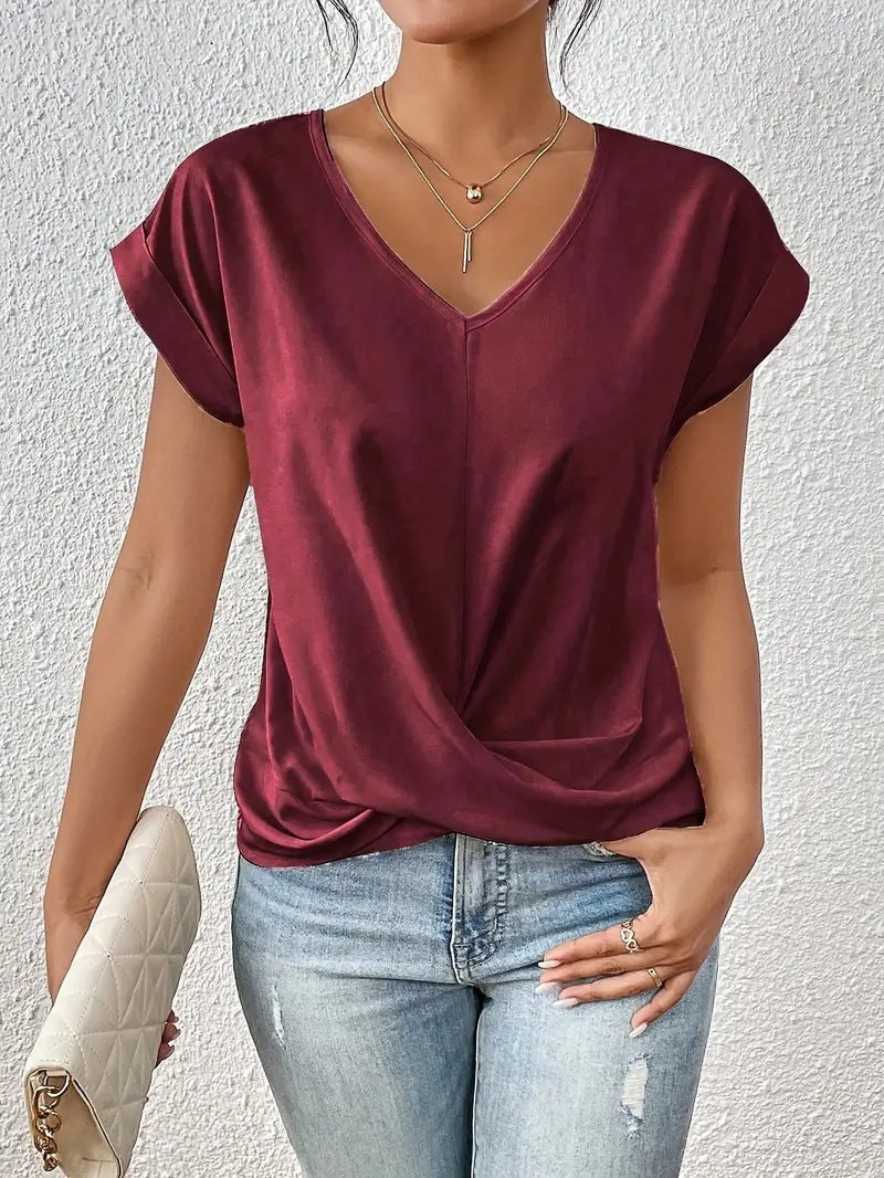 Women's Twisted Hem V-Neck Blouse