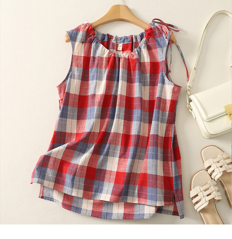 Loose plaid vest shirt