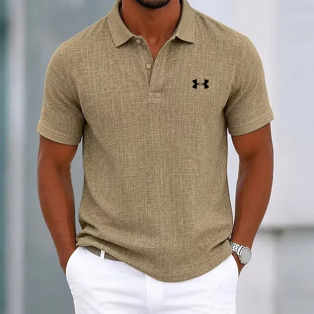 Men's Cotton Linen Classic Gentleman Casual Lapel Polo Shirt