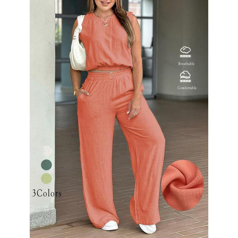Breathable and versatile T-shirt top and trousers casual set